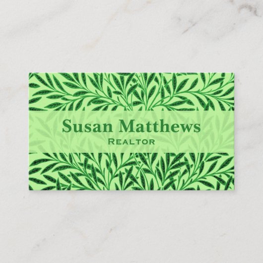 ウィリアム・モリス・ウィロー・パターン、ライト・ジェード・グリーン 名刺 (正面)