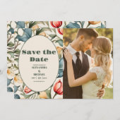 ウィリアム・モリス ウェディング 水彩画 チューリップ フォト セーブザデート (正面/裏面)