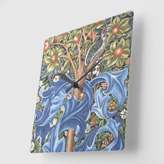 ウィリアム·モリス·ウッドペッカー·タペストリー·フローラヴィンテージ スクエア壁時計 (傾斜)