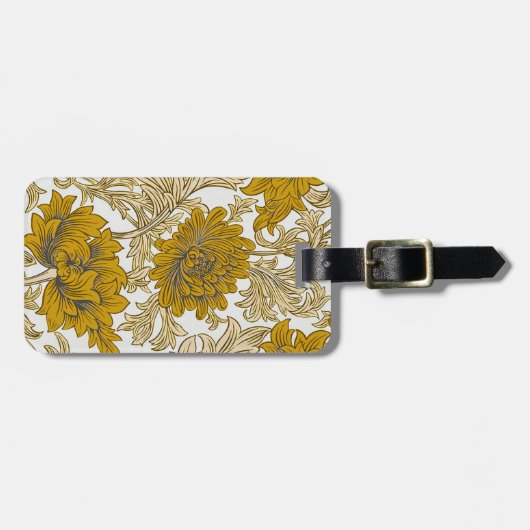 ウィリアム・モリス キク 花 モチーフ ゴールド イエロー ラゲッジタグ (正面横)