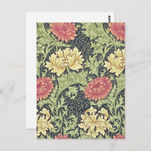 ウィリアム・モリス クリサンセマム ヴィンテージ フラワーリアルアート ポストカード (正面/裏面)