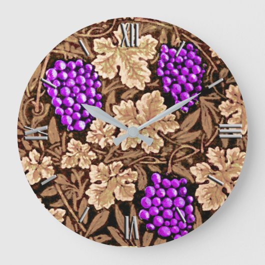 ウィリアム・モリス・グレープベン、ブラウン、パープル ラージ壁時計 (正面)