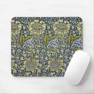 ウィリアム・モリス ケネット フラワーパターン 壁紙 青 ゴールド マウスパッド