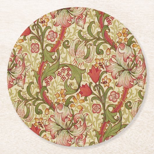 ウィリアム・モリス・ゴールデンリリー花の模様 ラウンドペーパーコースター (正面)