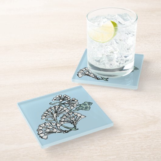 ウィリアム・モリス・ジャスミン離れとパターン ガラスコースター (アングル)