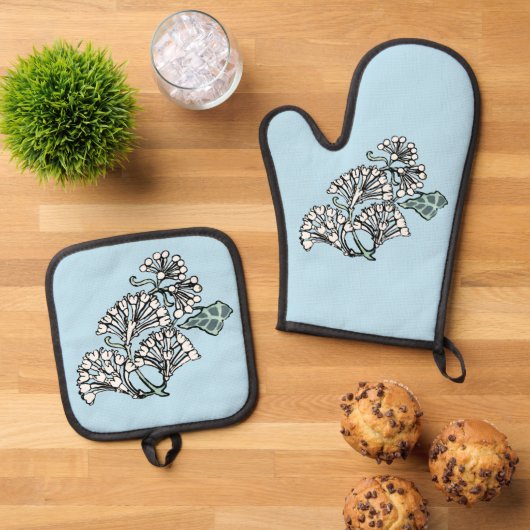 ウィリアム・モリス・ジャスミン離れとパターン 鍋つかみ&鍋敷きセット (トップダウン)