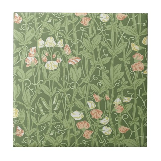 ウィリアム・モリス スイートピー柄 ビンテージ植物画 タイル (正面)