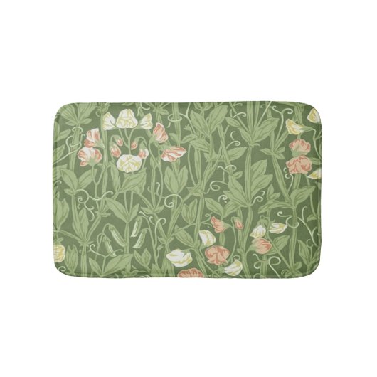 ウィリアム・モリス スイートピー柄 ビンテージ植物画 バスマット (正面)