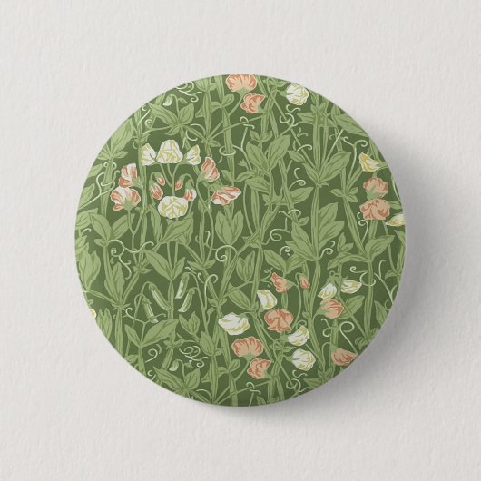 ウィリアム・モリス スイートピー柄 ビンテージ植物画 缶バッジ (正面)