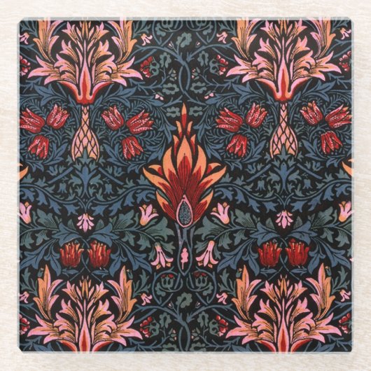 ウィリアム・モリス・スネークヘッド・ダーク・パターン ガラスコースター (正面)