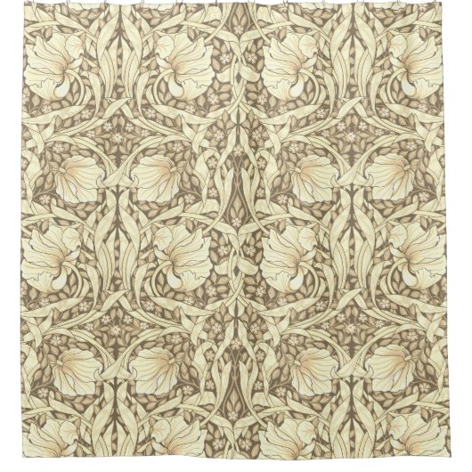 ウィリアム・モリス、セピア・パンペネル、アールヌーボー シャワーカーテン (正面)