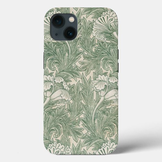 ウィリアム・モリス セージグリーン チューリップ柄: ビンテージ Case-Mate iPhoneケース (裏面)