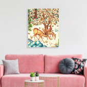 ウィリアム・モリス・ディアー・バイ・ア・ブルック・タペストリー・ベージュ キャンバスプリント (インサイチュ (リビング))