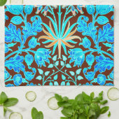 ウィリアム・モリス・ハイアシンプリント、アクア&ブラウン キッチンタオル (折り畳み)