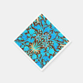 ウィリアム・モリス・ハイアシンプリント、アクア&ブラウン スタンダードカクテルナプキン (角)