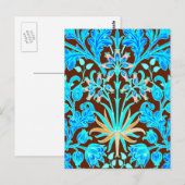 ウィリアム・モリス・ハイアシンプリント、アクア&ブラウン ポストカード (正面/裏面)