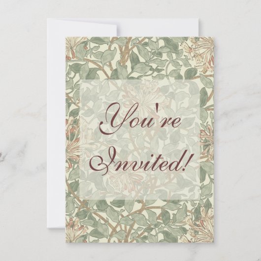 ウィリアム・モリス ハニサクル グリーン フラワーパターン 招待状 (正面)