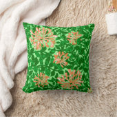 ウィリアム·モリス·ハニーサックル、桃と緑 クッション (ブランケット)