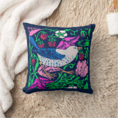 ウィリアム・モリス・バード・アンド・フラワー・タイル、ネービー&明るい赤紫色 クッション (ブランケット)