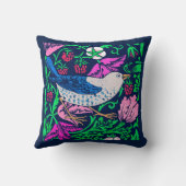 ウィリアム・モリス・バード・アンド・フラワー・タイル、ネービー&明るい赤紫色 クッション (裏面)