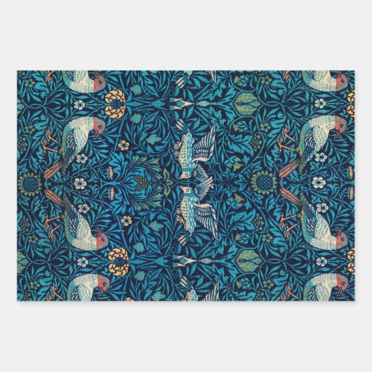 ウィリアム・モリス・バード・アールヌーボーフローラル・パターン ラッピングペーパーシート (正面)