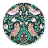 ウィリアム・モリス・バード&チューリップ・グリーンアールヌーボー セラミックノブ (正面)