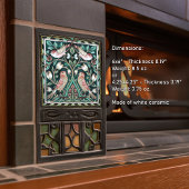 ウィリアム・モリス・バード&チューリップ・グリーンアールヌーボー タイル