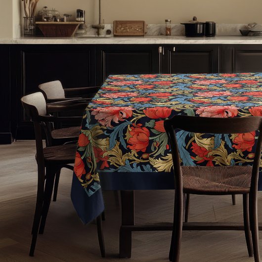 ウィリアム・モリス・パンペネルパステルブルー・ピンク・レッド テーブルクロス