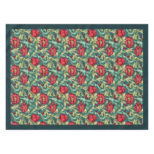 ウィリアム・モリス・パンペネル熱い赤いパステル青いセージ テーブルクロス (正面(横))