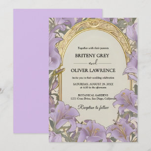 ウィリアム・モリス パープル フラワー ヴィンテージ ウェディング 招待状