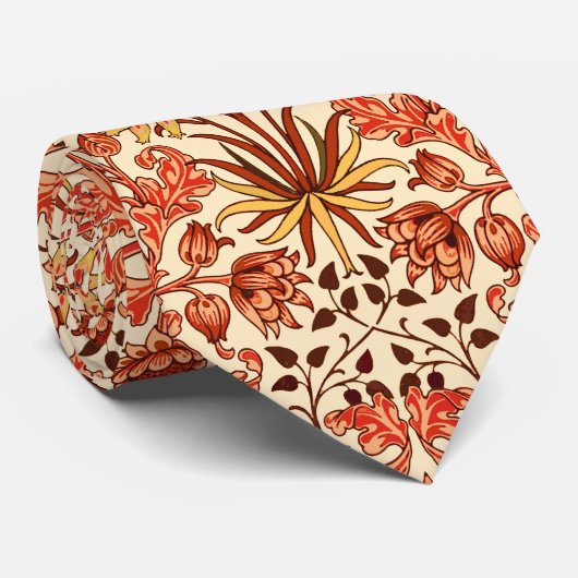 ウィリアム・モリス・ヒヤシンスプリントオレンジ&ラスト ネクタイ (ロール)