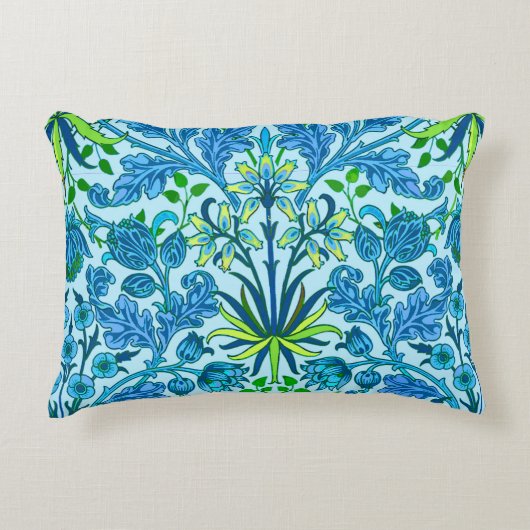 ウィリアム・モリス・ヒヤシンスプリントセルリアンブルー アクセントクッション (正面)
