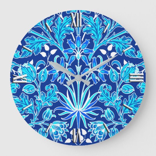 ウィリアム·モリス·ヒヤシンス·プリント、ネービー&コバルト·ブルー ラージ壁時計 (正面)