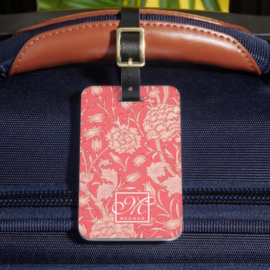 ウィリアム・モリス – ピンクワイルドチューリップ&モノグラム ラゲッジタグ (正面インサイチュ2)