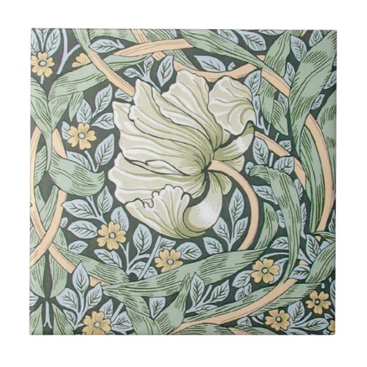 ウィリアム・モリス ピンパーネル チューリップ 植物画 タイル (正面)