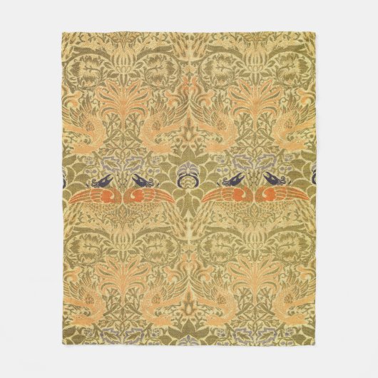 ウィリアム・モリス・ピーコック&ドラゴンアート&クラフツ フリースブランケット (正面)