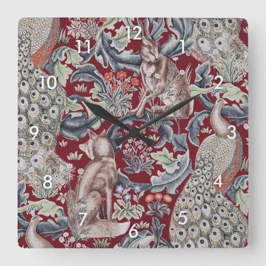 ウィリアム・モリス・フォレスト・アニマルズ スクエア壁時計 (正面)