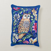 ウィリアム・モリス・フクロウ・タペストリー、ベージュ、コバルトブルー アクセントクッション (裏面(縦))