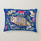 ウィリアム・モリス・フクロウ・タペストリー、ベージュ、コバルトブルー アクセントクッション (裏面)
