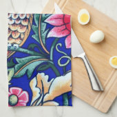 ウィリアム・モリス・フクロウ・タペストリー、ベージュ、コバルトブルー キッチンタオル (四つ折り)