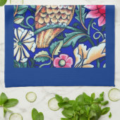 ウィリアム・モリス・フクロウ・タペストリー、ベージュ、コバルトブルー キッチンタオル (折り畳み)