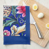 ウィリアム・モリス・フクロウ・タペストリー、ベージュ、コバルトブルー キッチンタオル (四つ折り)