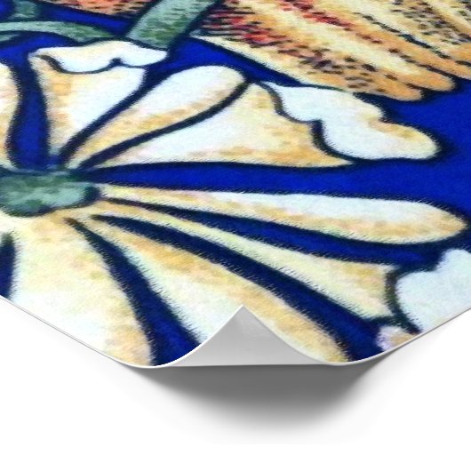 ウィリアム・モリス・フクロウ・タペストリー、ベージュ、コバルトブルー ポスター (角)