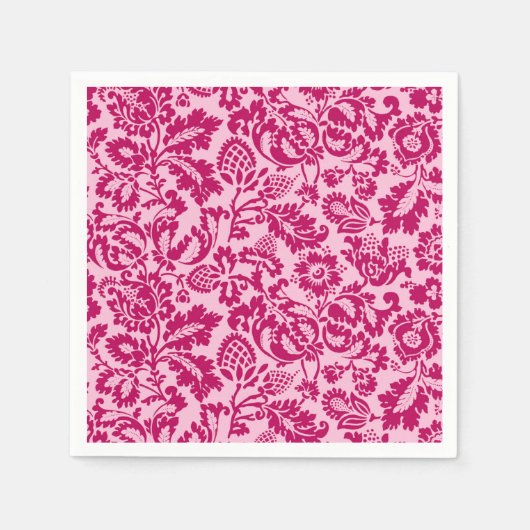ウィリアム・モリス・フローラ・ダマスク、明るい赤紫色・アンド・ピンク スタンダードカクテルナプキン (正面)