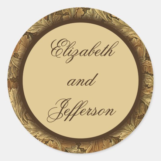 ウィリアム・モリス・ブラウン葉ステックモノグラムの・シール ラウンドシール (正面)