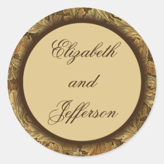 ウィリアム・モリス・ブラウン葉ステックモノグラムの・シール ラウンドシール