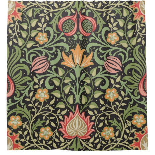 ウィリアム・モリス・ペルシアフローラアンティーク シャワーカーテン (正面)