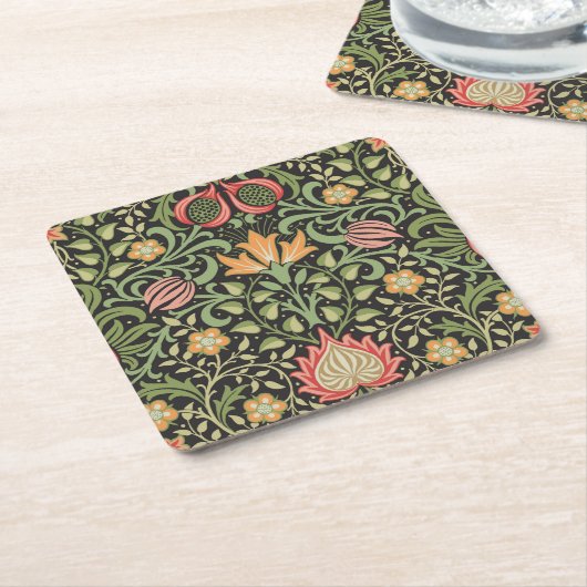 ウィリアム・モリス・ペルシアフローラアンティーク スクエアペーパーコースター (アングル)
