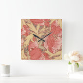 ウィリアム·モリス·ポピーズ·フローラアールヌーボー·パターン スクエア壁時計 (ホーム)