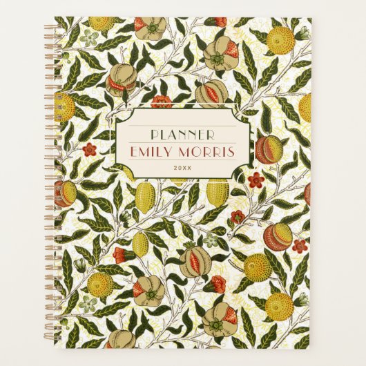ウィリアム・モリス・ポメグラナートレモンの果実パターン プランナー手帳 (正面)